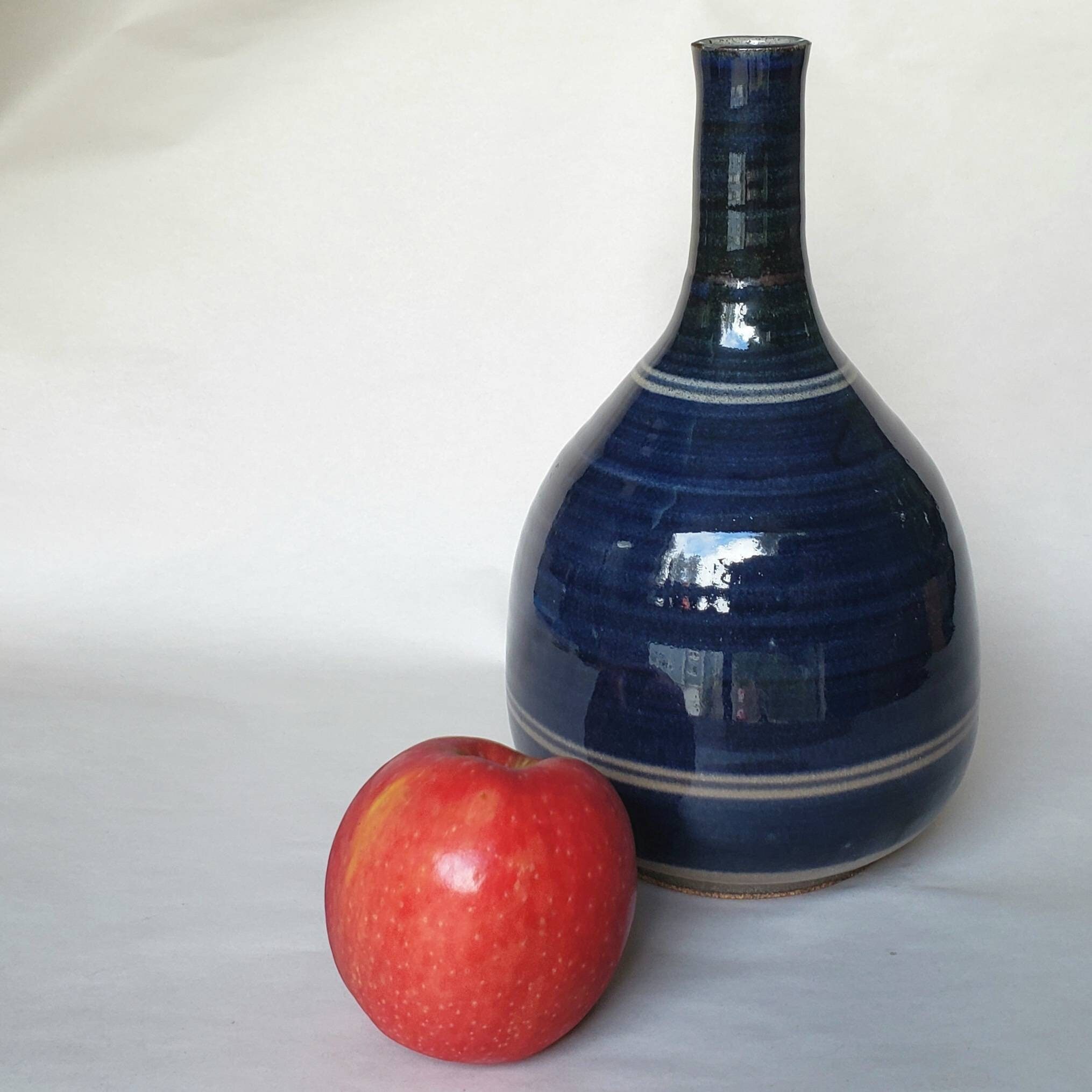 Studio Pottery Vase, Blue Glaze, Weed Vase, Listed Artist Yoji Kan, Washington Artist, Signed Vase