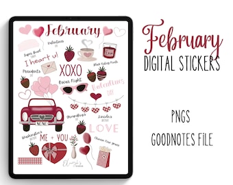 Valentine’s Day Digital Stickers | February | Digital Planner Journal Stickers | GoodNotes | PNGs | Pre-Cropped | INSTANT DOWNLOAD