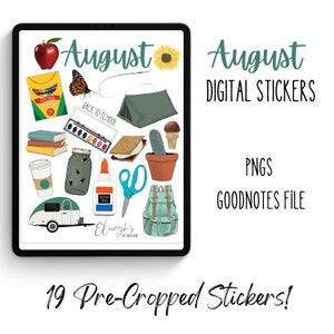 August Digital Sticker Pack | Digital Planner Journal Stickers | GoodNotes | PNGs | Pre-Cropped | INSTANT DOWNLOAD