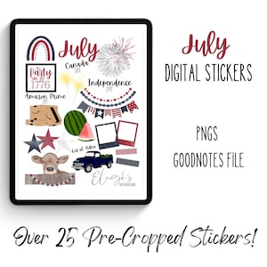 July Digital Sticker Pack | Digital Planner Journal Stickers | GoodNotes | PNGs | Pre-Cropped | INSTANT DOWNLOAD