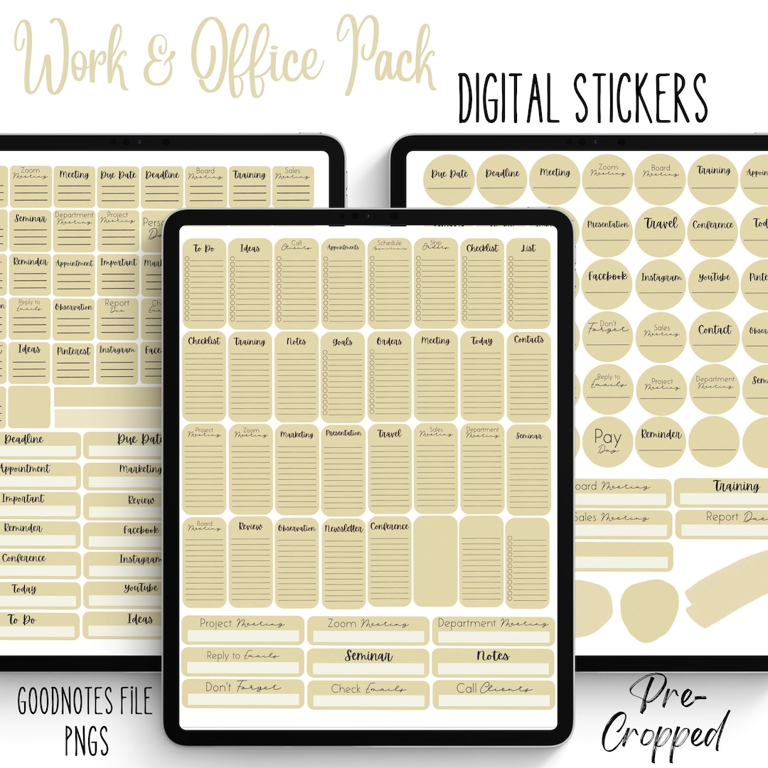 Work & Office Digital Sticker Pack | Goodnotes | Pngs | Pre-cropped ...