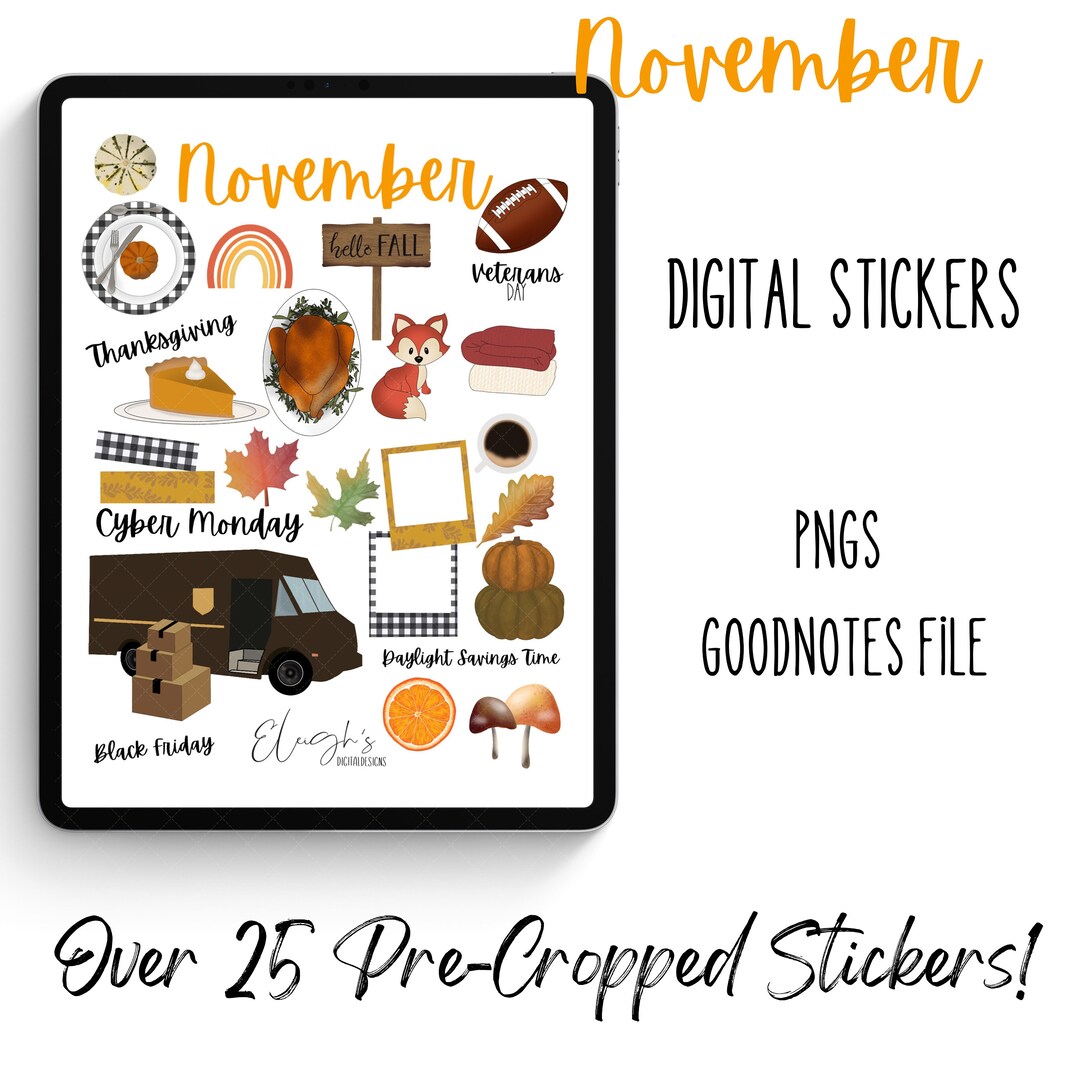November Digital Sticker Pack | Digital Planner Journal Stickers ...
