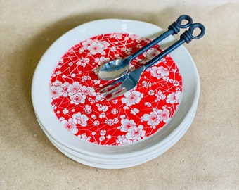 Set Of 2 Red Ceramic Plate, Red Cherry Blossom Dessert Plate, Dessert Plate, 7" Ceramic Plate, Handmade Plate, Housewarming Gift