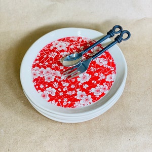 Set Of 2 Red Ceramic Plate, Red Cherry Blossom Dessert Plate, Dessert Plate, 7" Ceramic Plate, Handmade Plate, Housewarming Gift