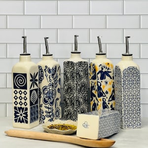 Small Ceramic Olive oil bottle, Oil dispenser, Vinegar bottle, Housewarming gift, Ceramic Oil Cruet image 1