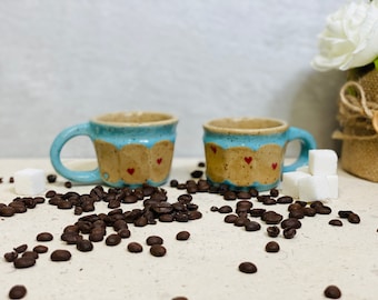 Handmade ceramic espresso cups, Hearts cups, coffee lovers gift, Tea cups, His/Hers coffee cups, Housewarming gift
