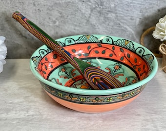 Ręcznie robiona ceramiczna miska do serwowania | Kolorowa ceramiczna miska na makaron