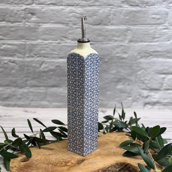 Handmade Ceramic Olive Oil Bottle, Flower Of Life Pattern Cruet, Kitchen Dispenser