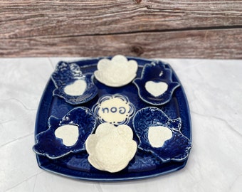 Handmade Ceramic Seder Plate, Square Seder Plate, Passover Plate, Passover Gift, Juice Gift, Floral Seder Plate, Housewarming Gift