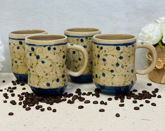 16oz mugs, Handmade ceramic cups, Coffee/Tea lovers mugs, Large 16oz cups, Flower design 16oz mugs,Housewarming gift, Wedding gift