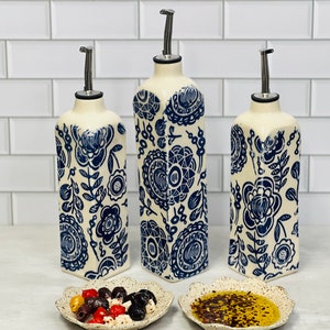 Small Ceramic Olive oil bottle, Oil dispenser, Vinegar bottle, Housewarming gift, Ceramic Oil Cruet image 6