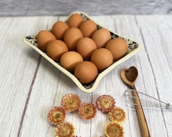 Bandeja de cerámica para huevos hecha a mano, huevera de estilo rústico