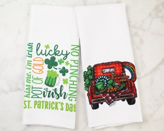 St. Patrick's Day Truck Towel Set - St. Patricks Day Words Towels - Subway Art Holiday Towel - Kitchen Towels