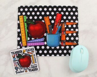 LOVE Teacher Desk Set - Back to School Teacher Mousepad and Coaster Set - Teacher Appreciation Gift - Teacher Christmas Gifts