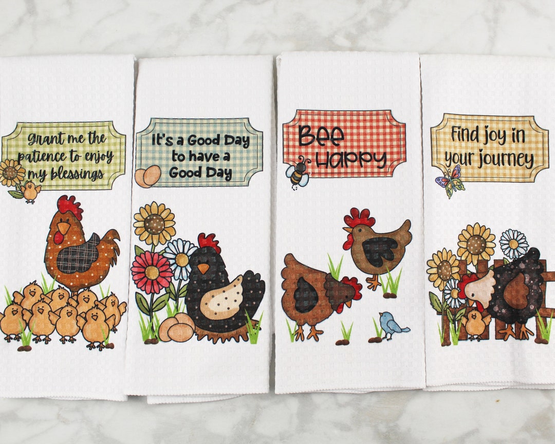 Tzhim Funny Chicken Kitchen Towels – Set Of 4, 16x24 Inch, Absorbent Dish Towels For Chicken Lovers