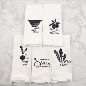 Funny Kitchen Towels: Vegetable Pun Flour Sack Towels - Set of 5