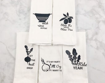 Funny Kitchen Towels: Vegetable Pun Flour Sack Towels - Set of 5