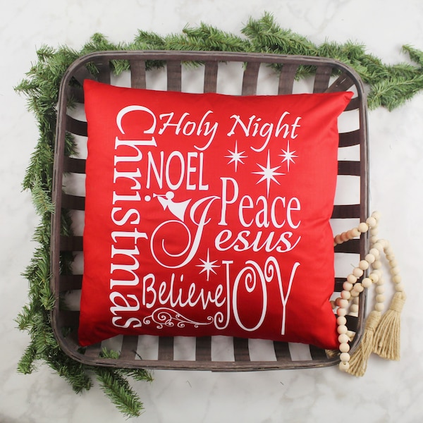 Christmas Throw Pillows - Believe Christmas Decor - Holiday Accent Pillow Covers 18x18