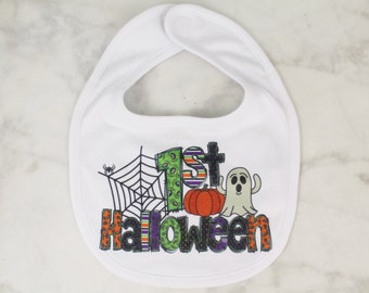 Personalized Baby's First Halloween Bib: Spider, Ghost, Pumpkin