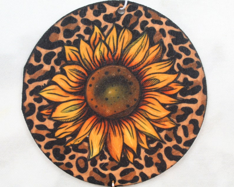 Cheetah Sunflower Car Coaster and Air Freshener Gift Set Car Accessories Christmas Gifts Gifts for Her image 2