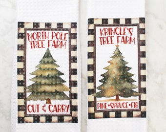 Christmas Tree Farm Towel Set - Christmas Trees Towels - Holiday Towel - Kitchen Towels