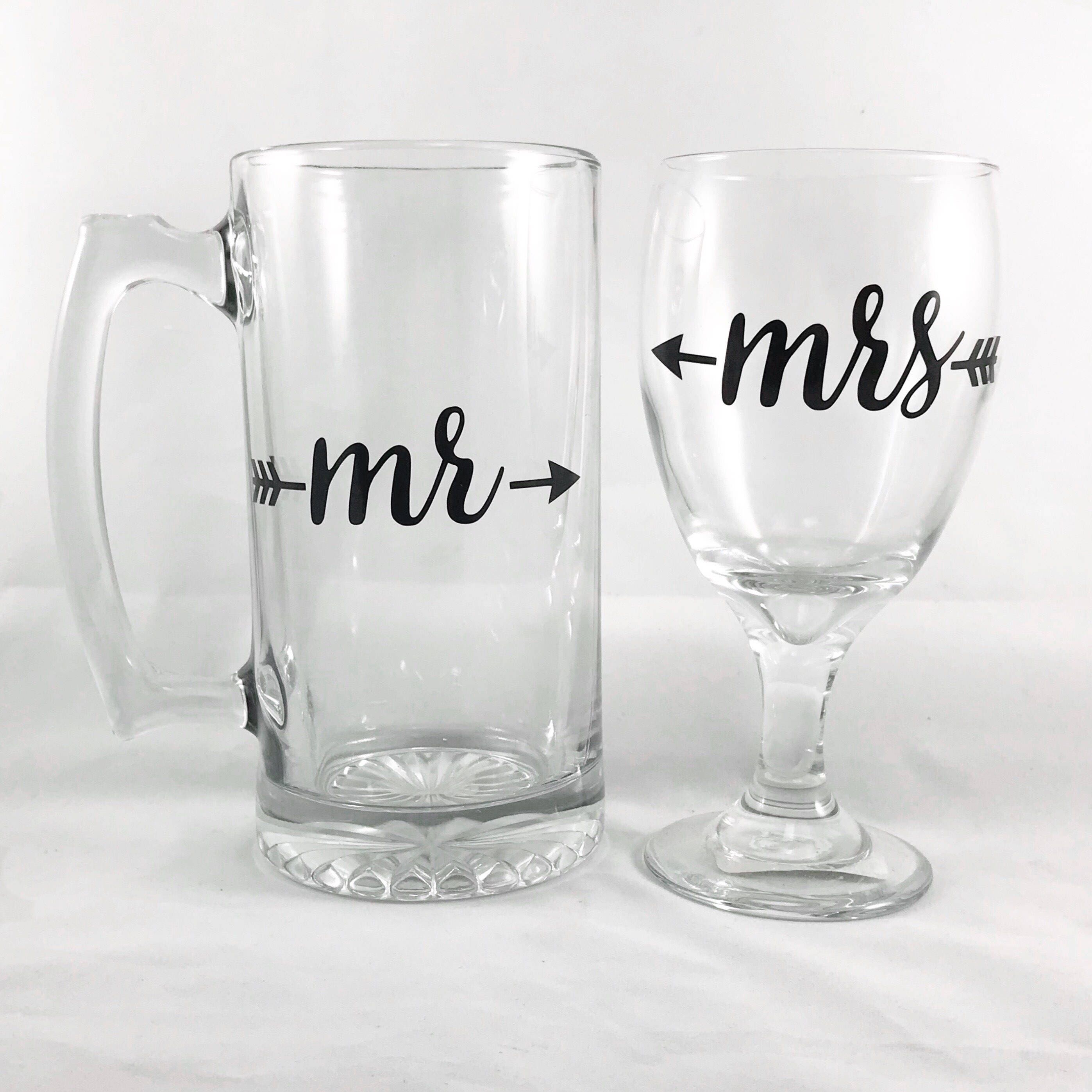 Mr and Mrs Beer Mug and Wine Glass Set Newlywed Gifts Etsy