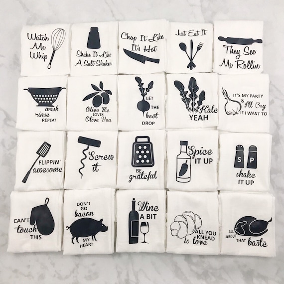 Funny Kitchen Towel - 28x28 Cotton Flour Sack, Vibrant HTV Design