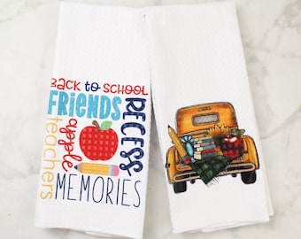 Back to School Truck Subway Art Towel Set - School Days Towels - Holiday Towel - Kitchen Towels