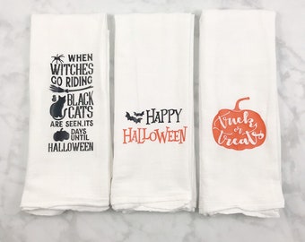 Halloween Flour Sack Towel Set - Halloween Decor - Halloween Hostess Gift Kitchen Towels