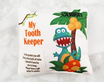 Dinosaur Tooth Fairy Pocket Pillow - Lost Tooth Pillow - Personalized Tooth Fairy Pillow