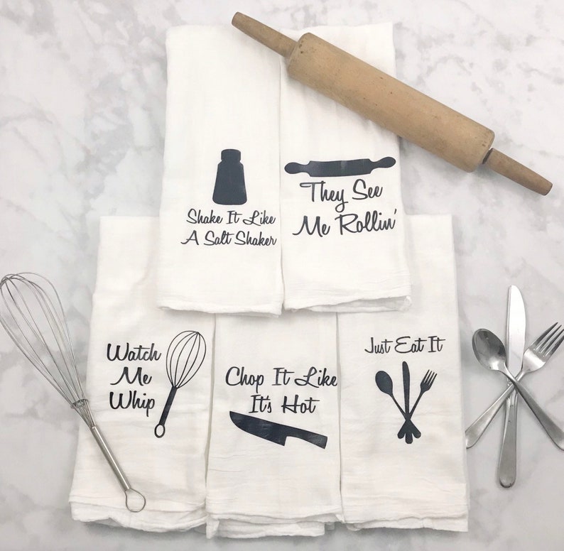 Flour Sack Towels Housewarming Gift - Mothers Day Gift - Christmas Gifts - Hostess Gift Funny Kitchen Towels 