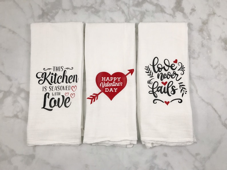 Valentines Flour Sack Towels Valentines Day Decor Love Never image 5