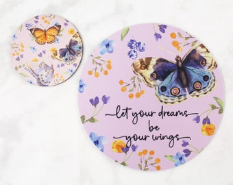 Inspirational Gift Mousepad and Coaster Set - Let Your Dreams be Your Wings Butterfly Desk Set - Mothers Day Gift - Christmas Gifts