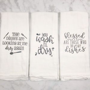 Funny Flour Sack Kitchen Towel Set - Decorative Dish Towels