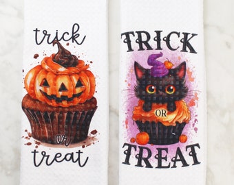 Halloween Towel Set - Halloween Black Cat Towels - Jack o’ Lantern Pumpkin Towel - Kitchen Towels