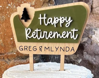 Wooden National Park Retirement Cake Topper: Camping Theme