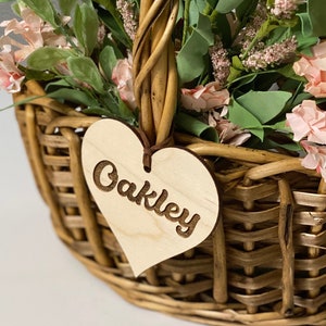 Personalized Valentines Basket Tag: Laser Engraved Baltic Birch Heart