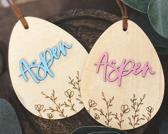 Etiqueta personalizada para cesta de Pascua: Huevo de madera de abedul báltico grabado