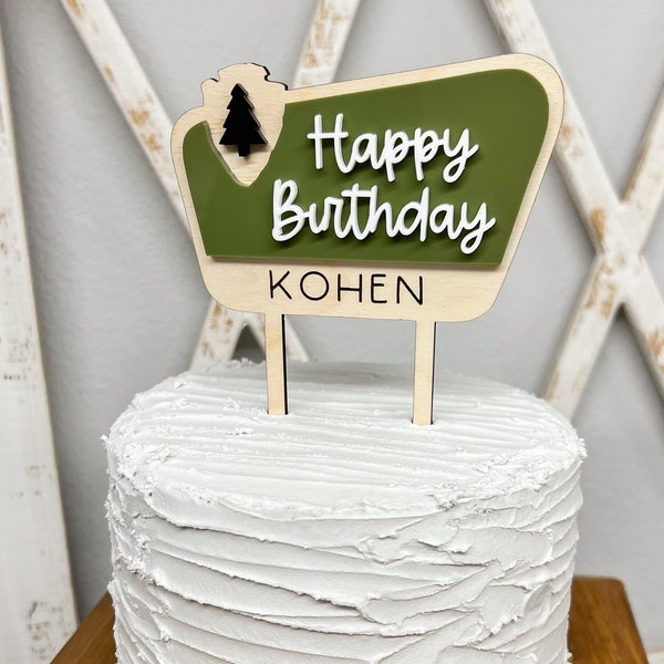 National Park Birthday Cake Topper, Camping Sign Birthday Cake Topper, Wildlife Forest Themed Birthday, One Happy Camper First Birthday