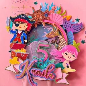 Mermaid and Pirate Cake Topper - Mermaid Cake Topper