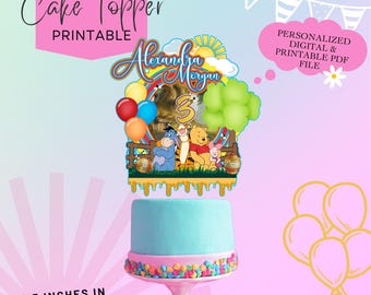 Winnie the Pooh Printable Cake Topper- Made to Order- Personalized Cake Topper