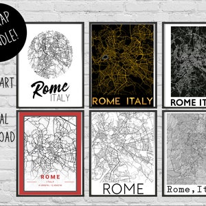 Rome Map Wall Art | Map of Rome Printable Digital Wall Art | Instant Download of Rome Italy Map | Rome Italy Home Decor | Bundle of 6 Maps