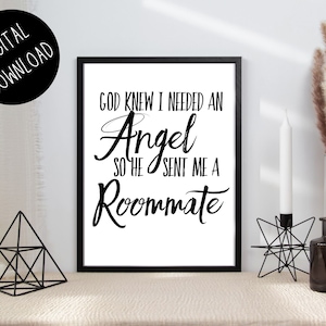 Roommate Sign | Printable Digital Wall Art - Roomie Gift | Instant Download Roommate and Roomie Sign | Black and White Typography Home Decor
