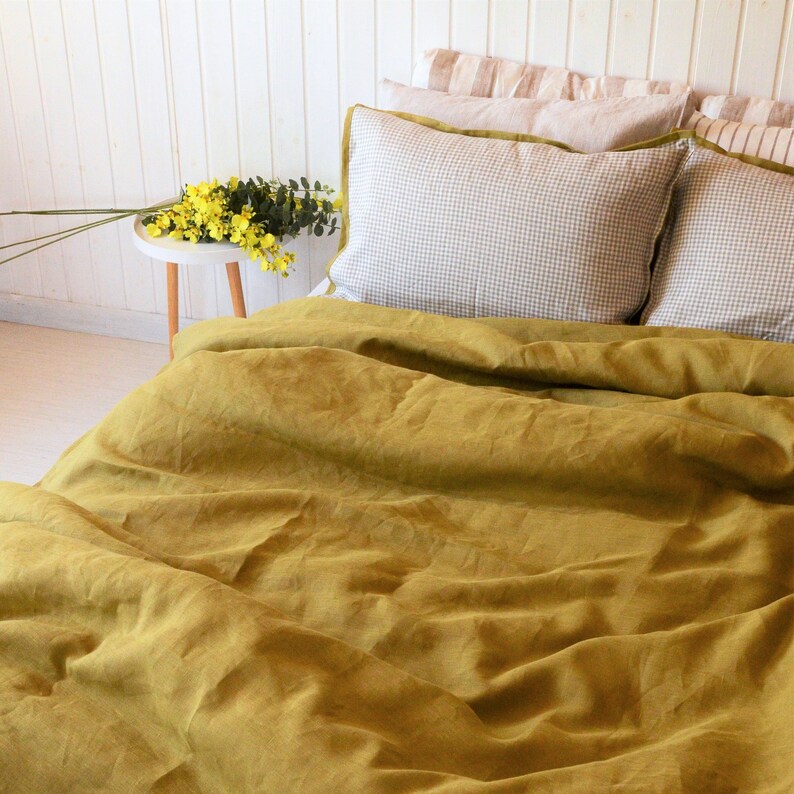 Pure Linen Duvet Cover Olive Olive linen bedding Twin Etsy