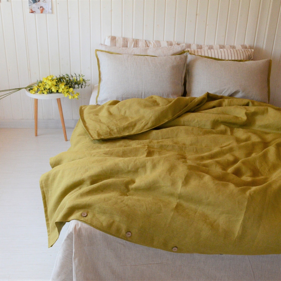 Pure Linen Duvet Cover Olive Olive linen bedding Twin Etsy