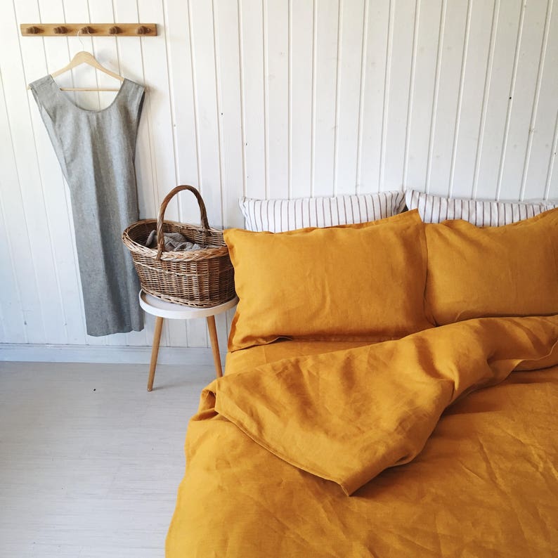 Pure Linen Duvet Cover Mustard 100 Linen Bedding Natural Etsy