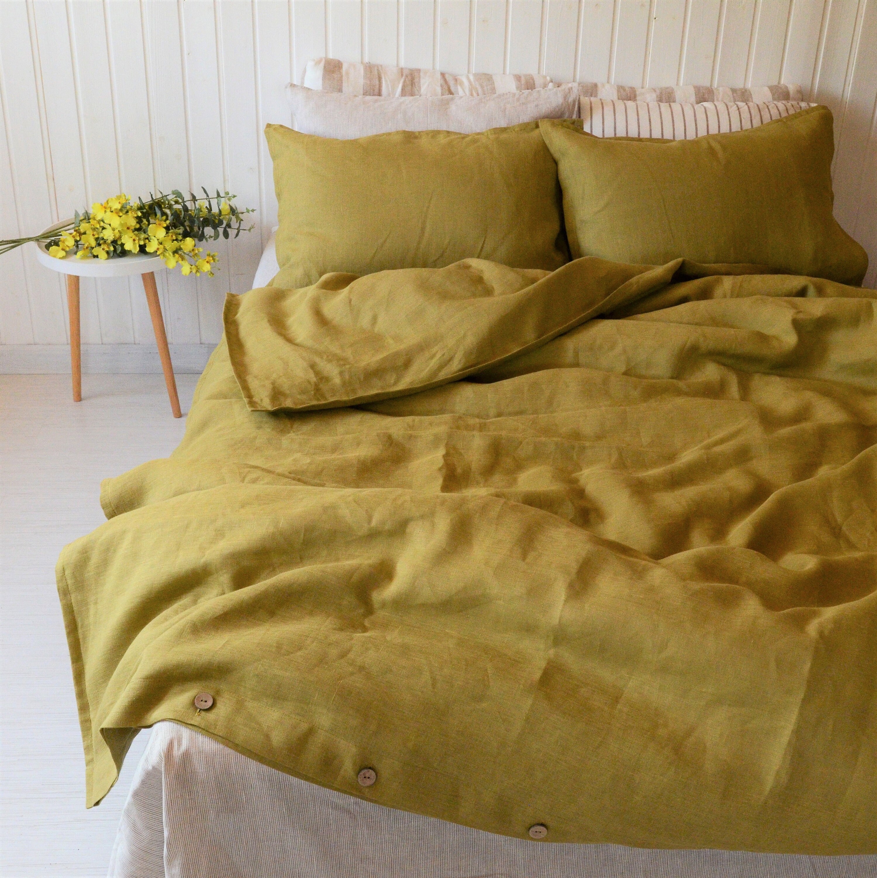 Pure Linen Duvet Cover Olive Olive linen bedding Twin Etsy
