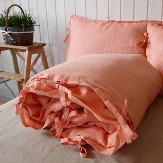 Pure Linen Duvet Cover Apricot Linen bedding sets twin Etsy