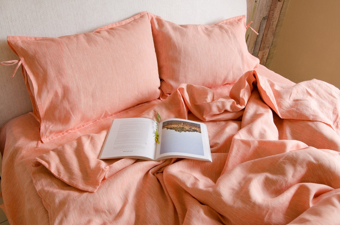 Pure Linen Sheets Set Apricot Flat Sheet Fitted Sheet Etsy