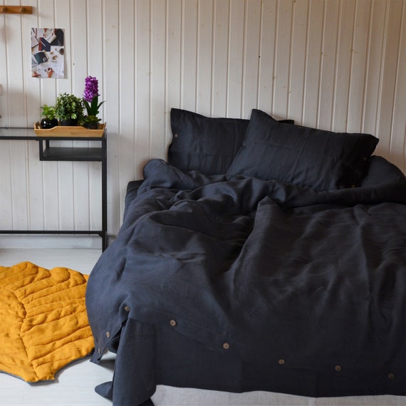 Charcoal Linen Duvet Cover Graphite Duvet Cover Wet Asphalt Etsy